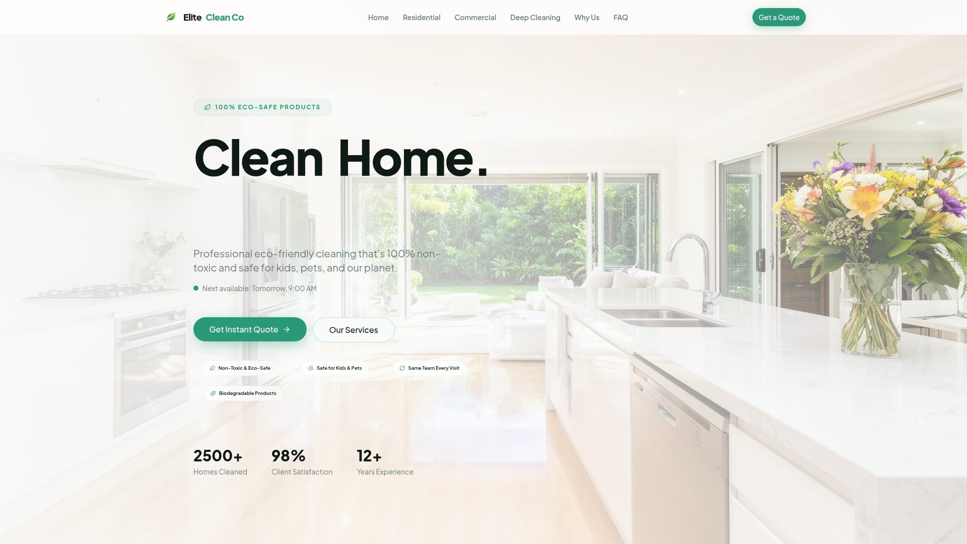 Elite Clean Co — an example cleaning business website built by Elite Cleaning Services